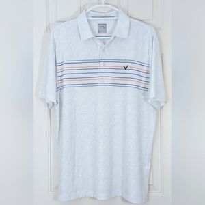 Callaway Golf Men's Opti-Dri Polo Shirt Short Sleeve Light Gray Striped Collar